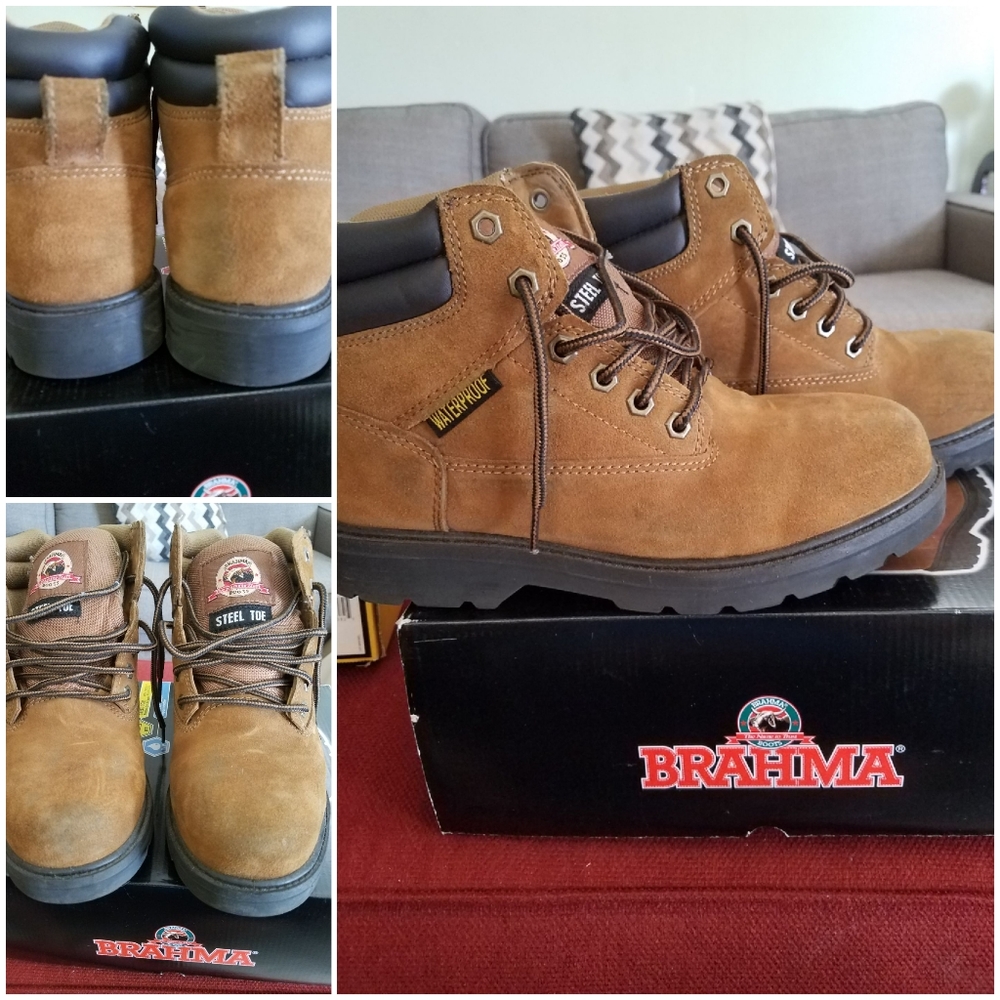 Brahma Men size 9 1/2 Brown steel toe shoes
